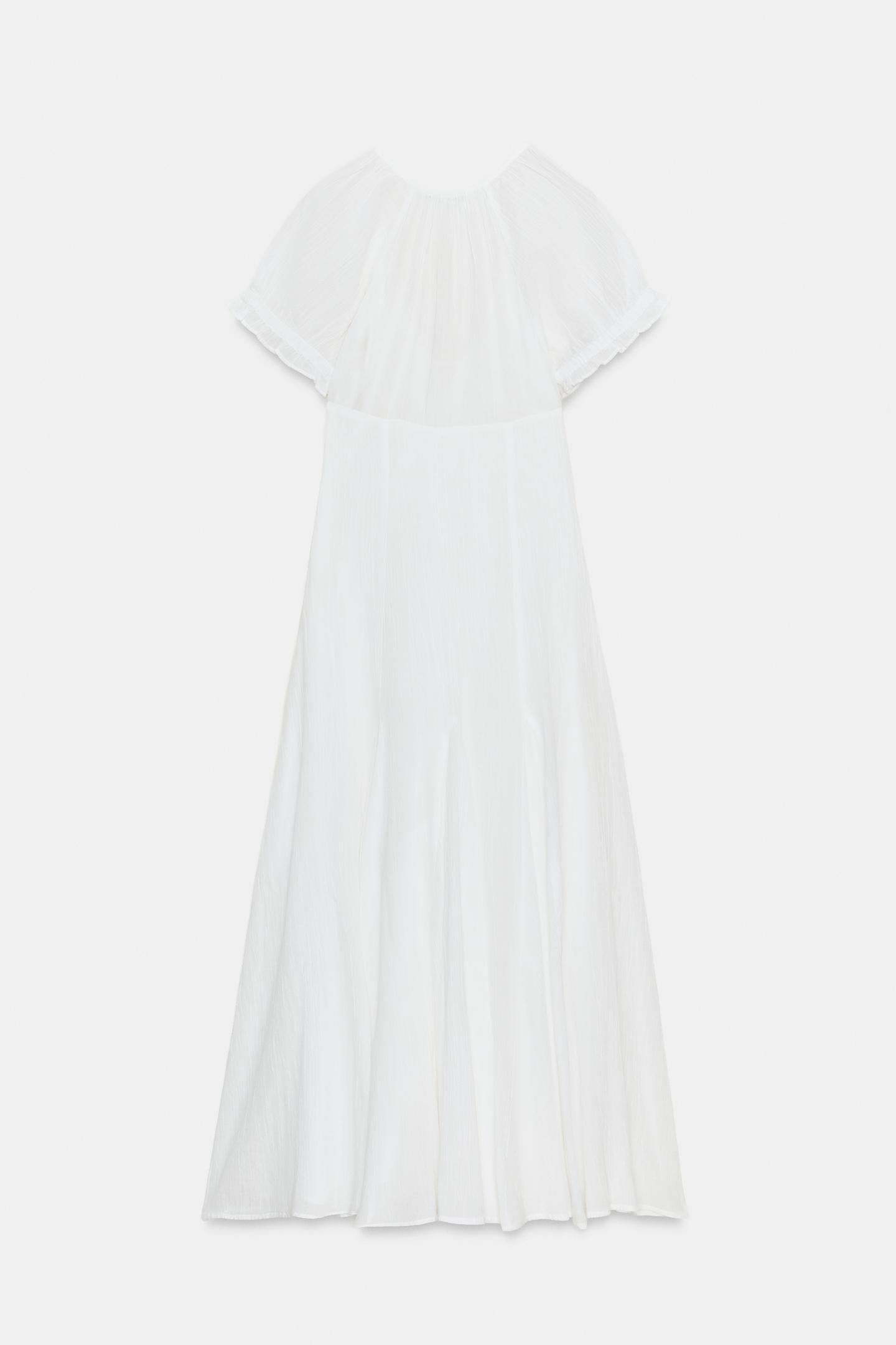 Robe mi-longue en gaze avec godets blanc
