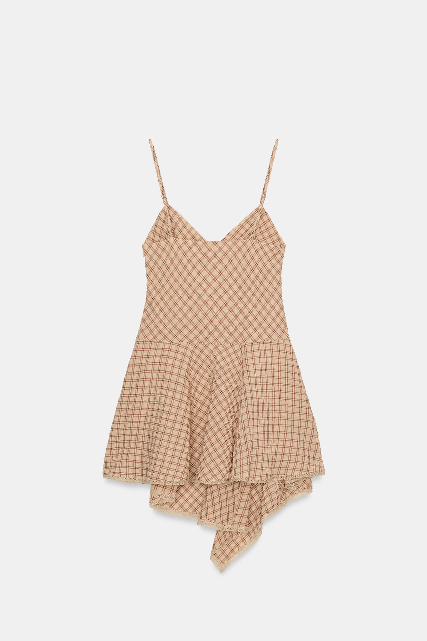 ROBE COURTE À CARREAUX ET DENTELLE
