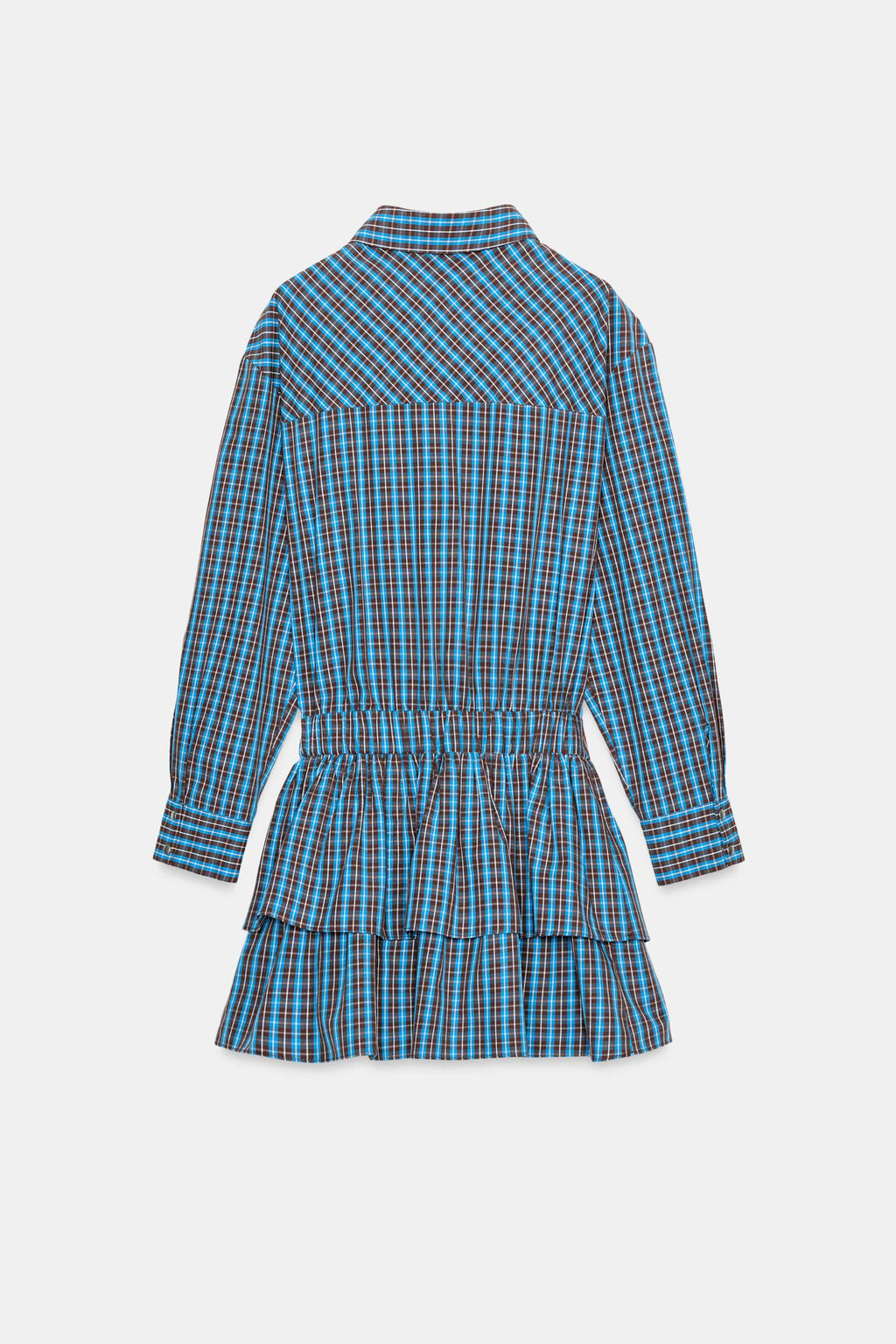 ROBE COURTE À CARREAUX AVEC VOLANTS ET CEINTURE