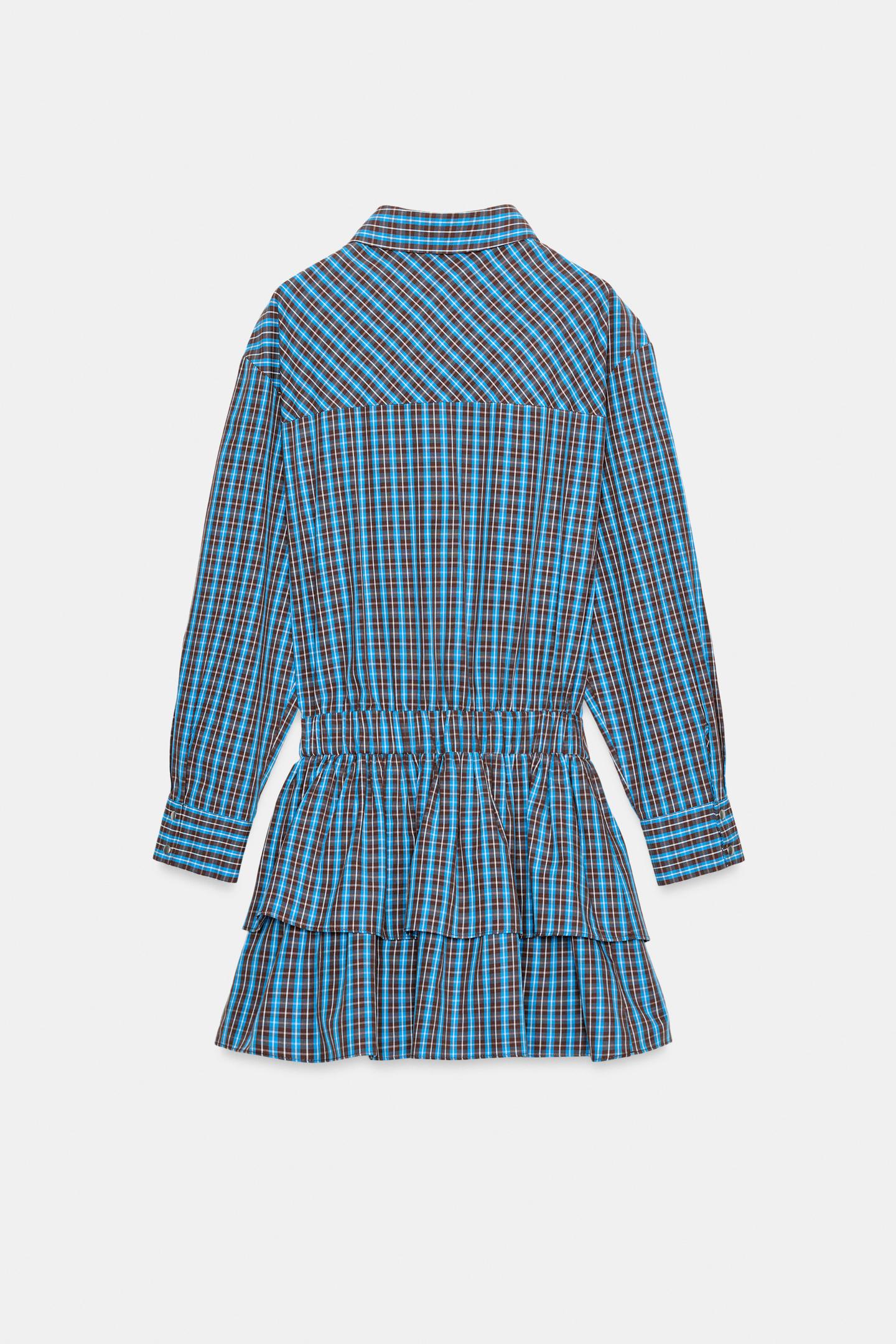 ROBE COURTE À CARREAUX AVEC VOLANTS ET CEINTURE