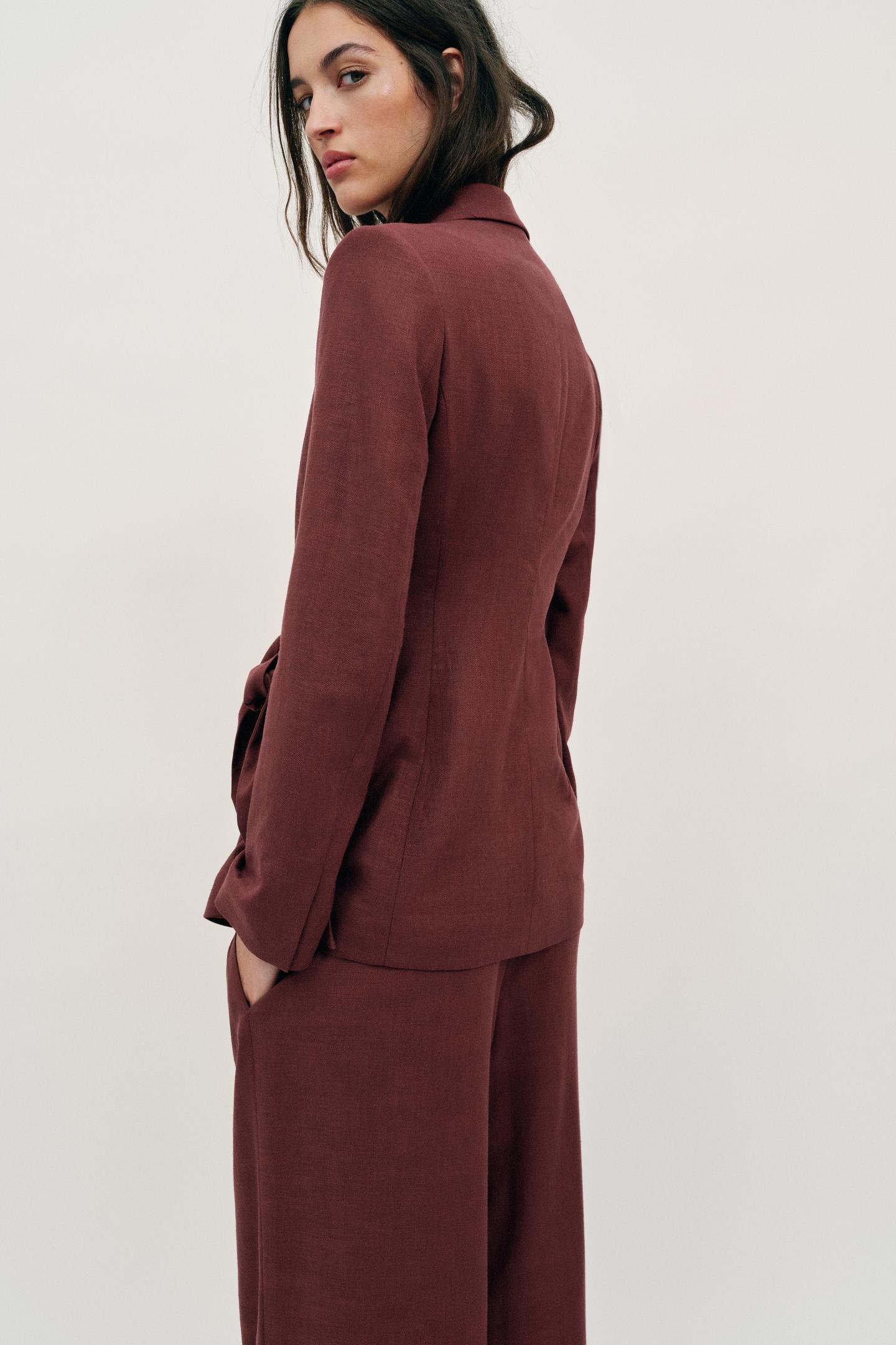 VESTE À BOUTONNAGE CROISÉ AVEC NŒUD ET LIN