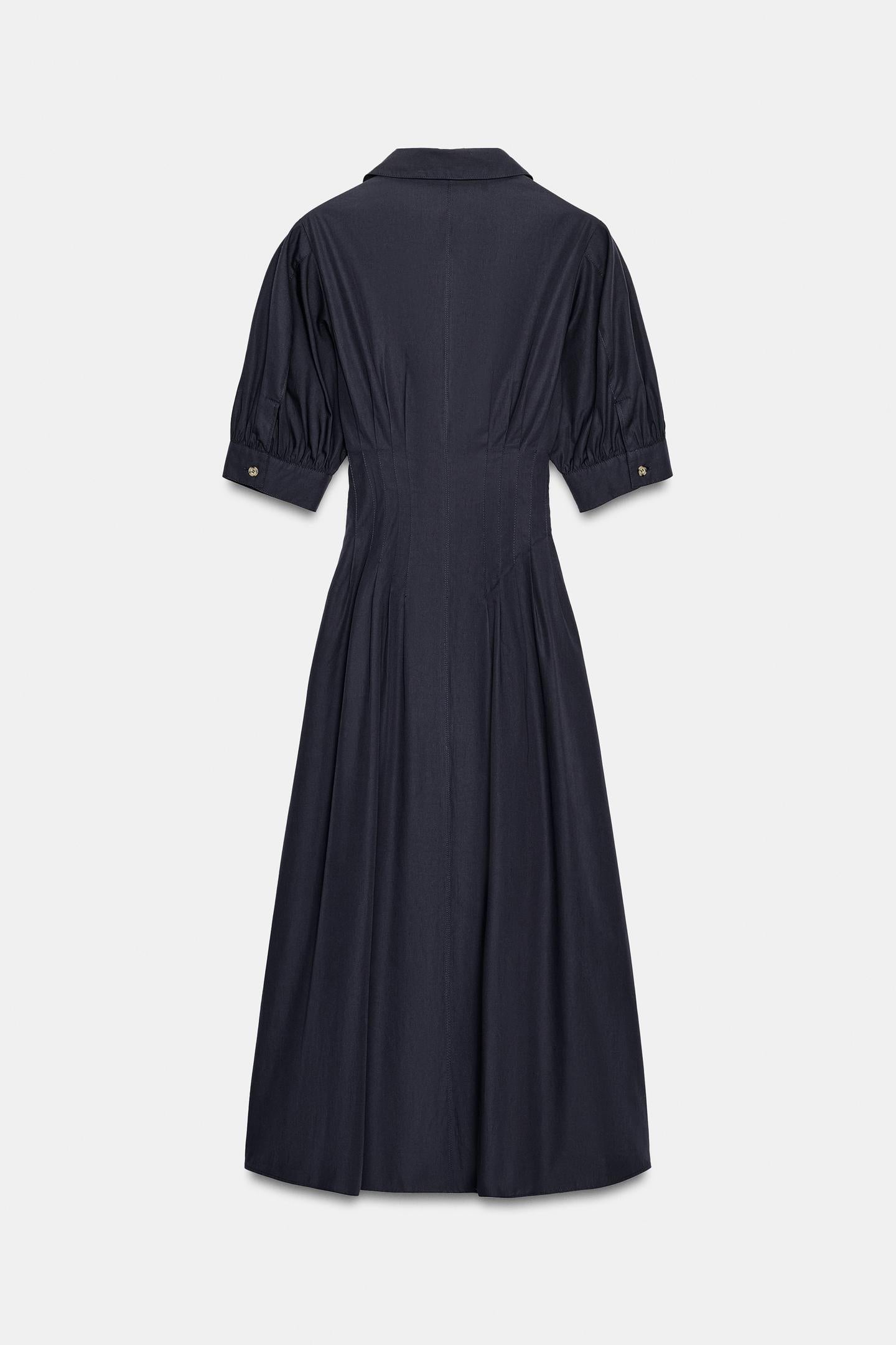 ROBE MI-LONGUE EN POPELINE À MANCHES BOUFFANTES