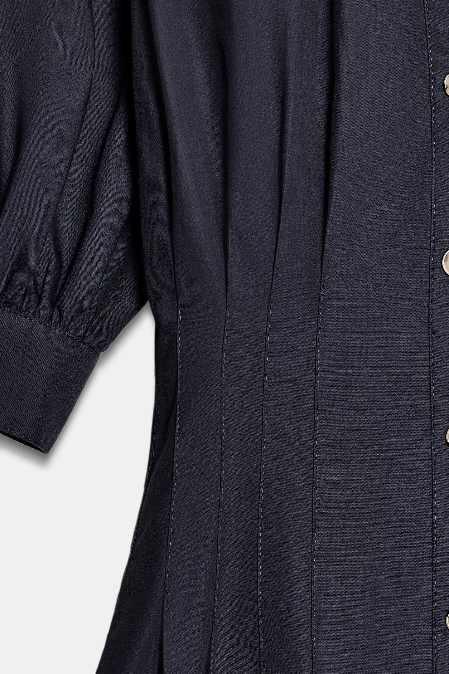 ROBE MI-LONGUE EN POPELINE À MANCHES BOUFFANTES