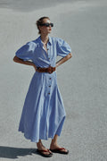 Robe mi-longue avec ceinture en lin