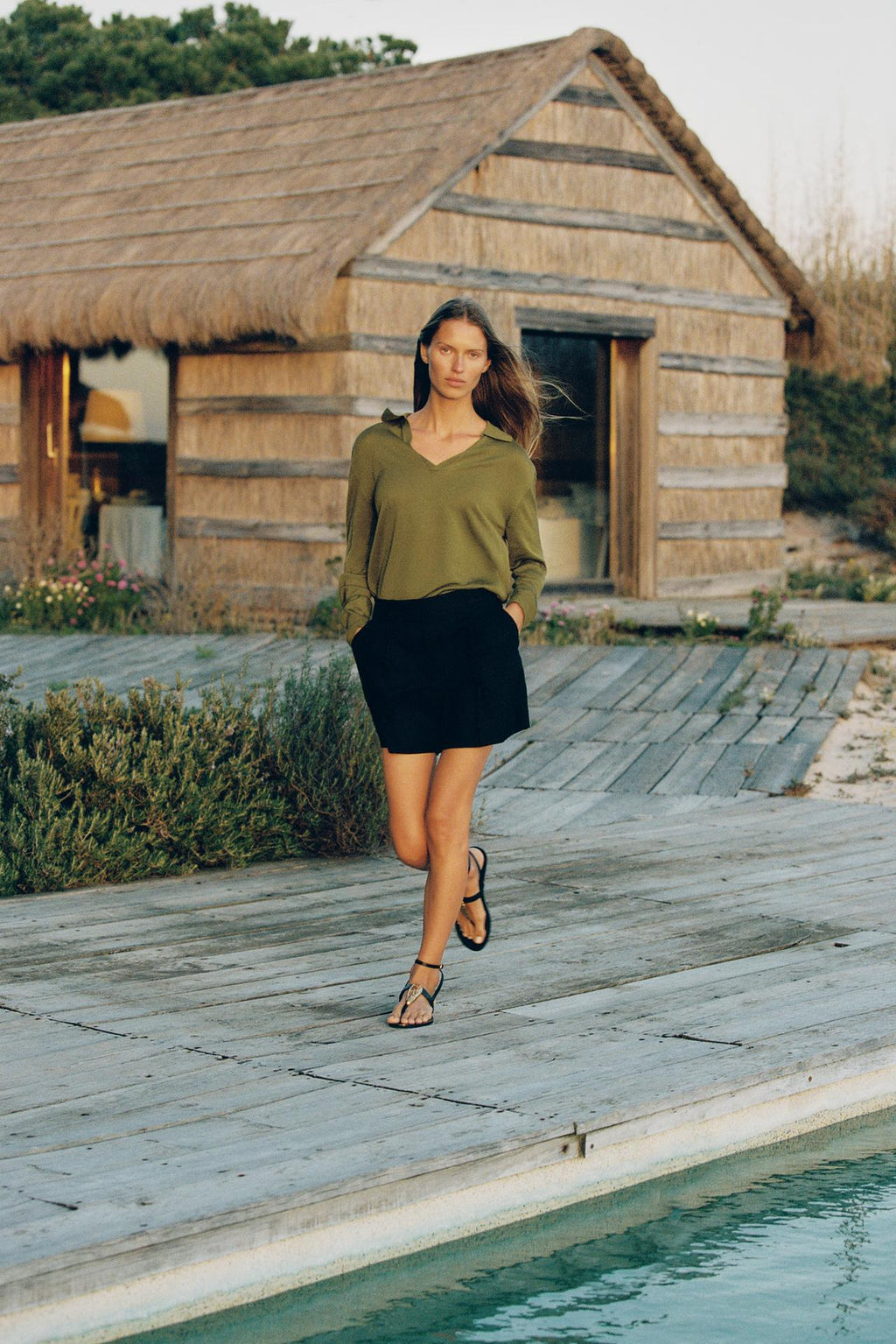 STRICK-POLOPULLOVER OLIVGRÜN