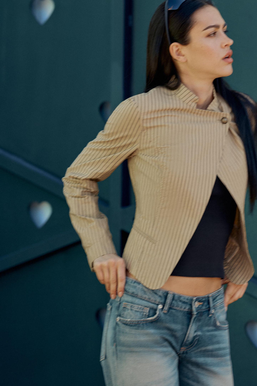 BLAZER RAYÉ À FERMETURE CROISÉE