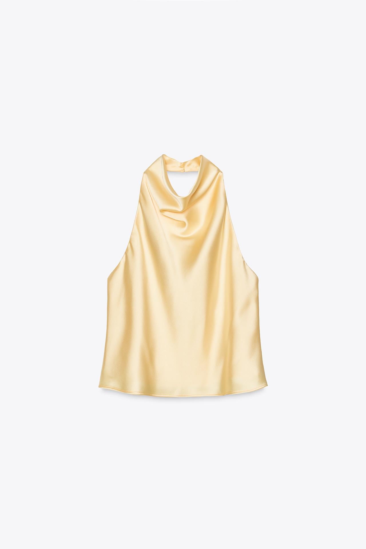 SATIN-HALTERTOP SAFFRON YELLOW