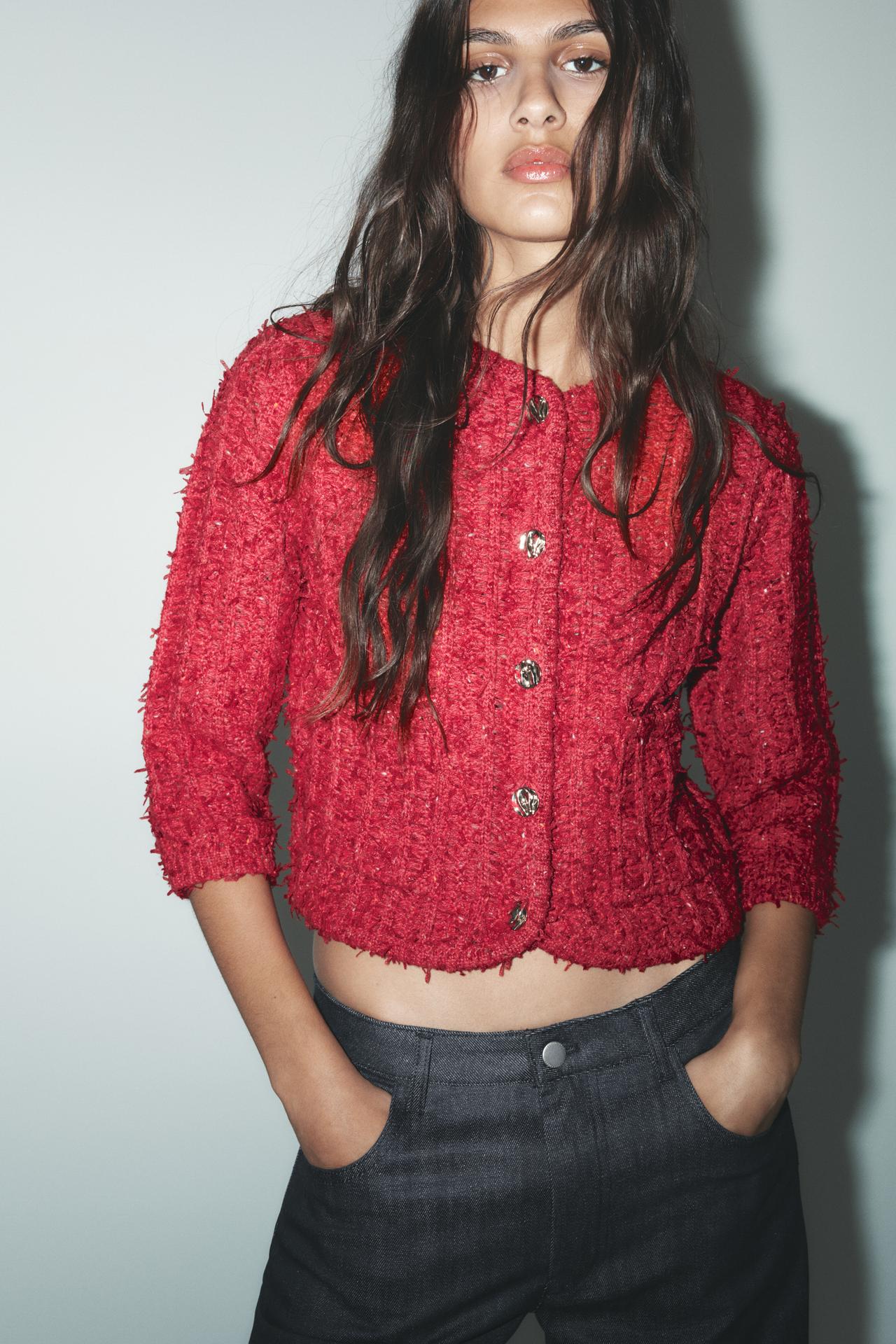 STRICKJACKE MIT 34-ÄRMELN ROT