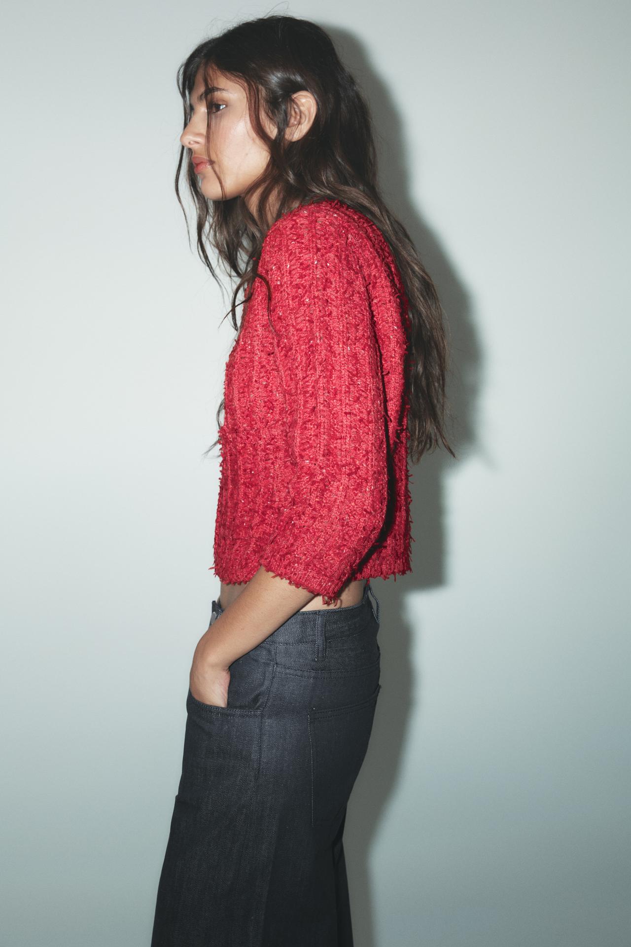 STRICKJACKE MIT 34-ÄRMELN ROT