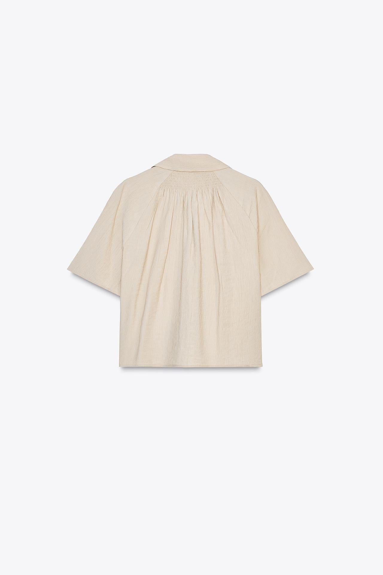 STRUKTURIERTES CROPPED HEMD BEIGE