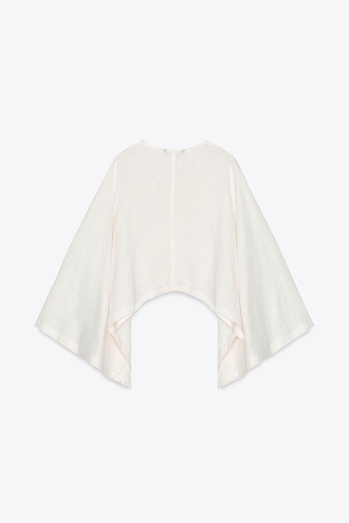 BLUSE MIT ÜBERWEITEN ÄRMELN AUS LEINENMIX