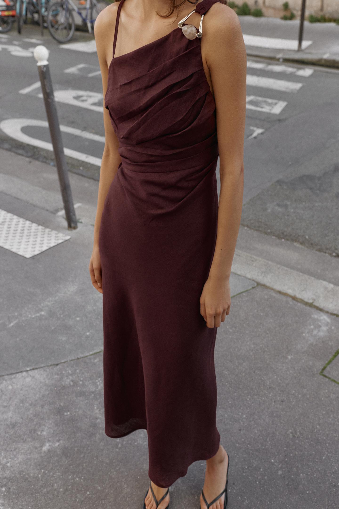 ROBE MI-LONGUE ASYMÉTRIQUE 100% LIN