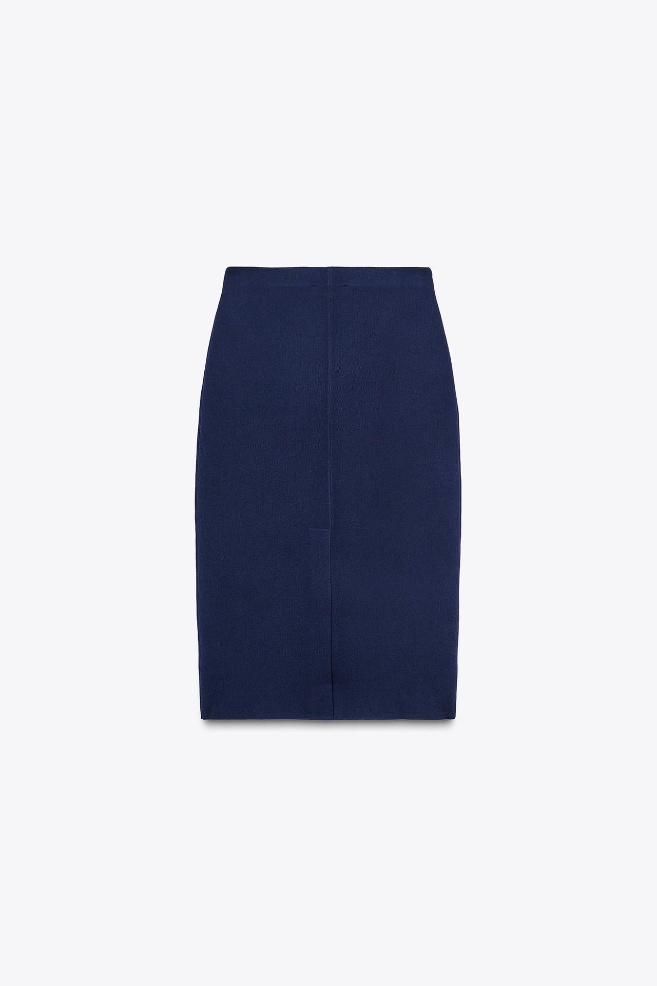 STRICK-MIDIROCK MIT HOHER TAILLE MARINEBLAU