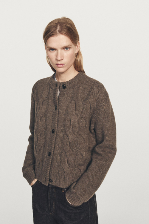 CARDIGAN EN MAILLE TRESSÉE DE LAINE MÉLANGÉE