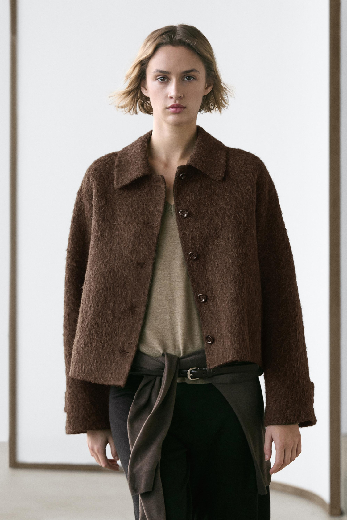 VESTE À COL CHEMISE EN LAINE ET EN ALPAGA