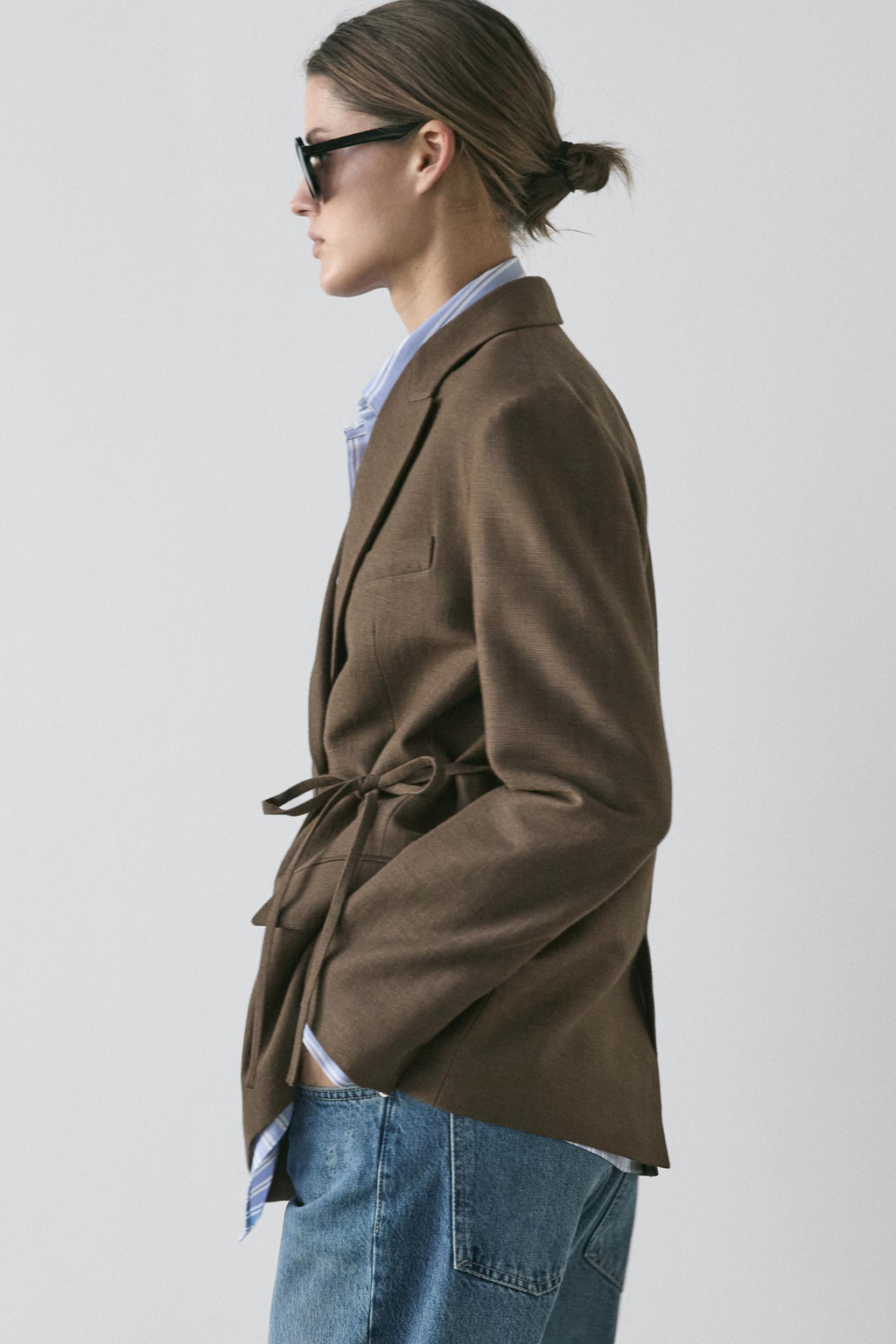 BLAZER CROISÉ À NOEUD EN COTON MÉLANGÉ