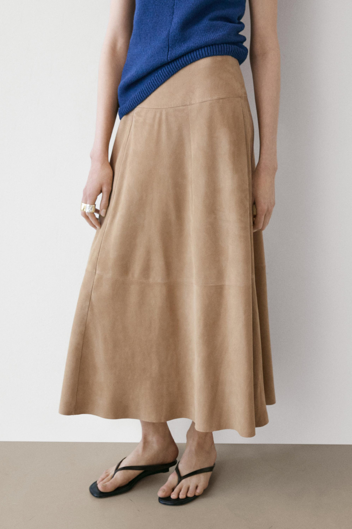 JUPE À CEINTURE EN CUIR FINITION DAIM