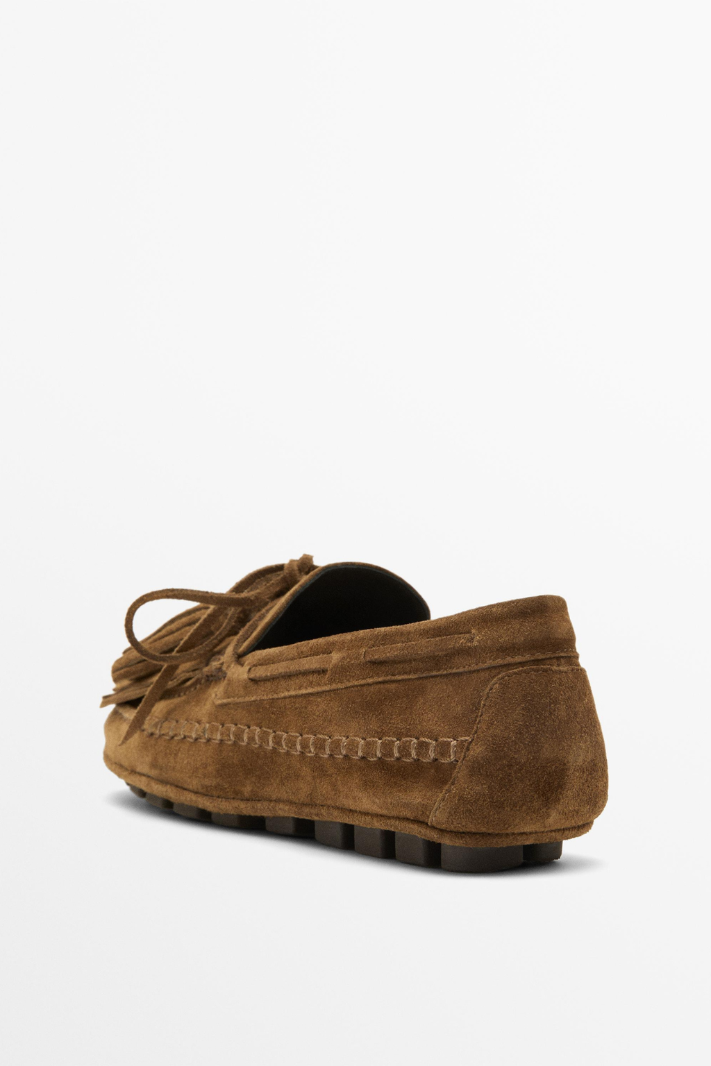 MOCASSIN À FRANGES ET POMPONS EN CROÛTE DE CUIR