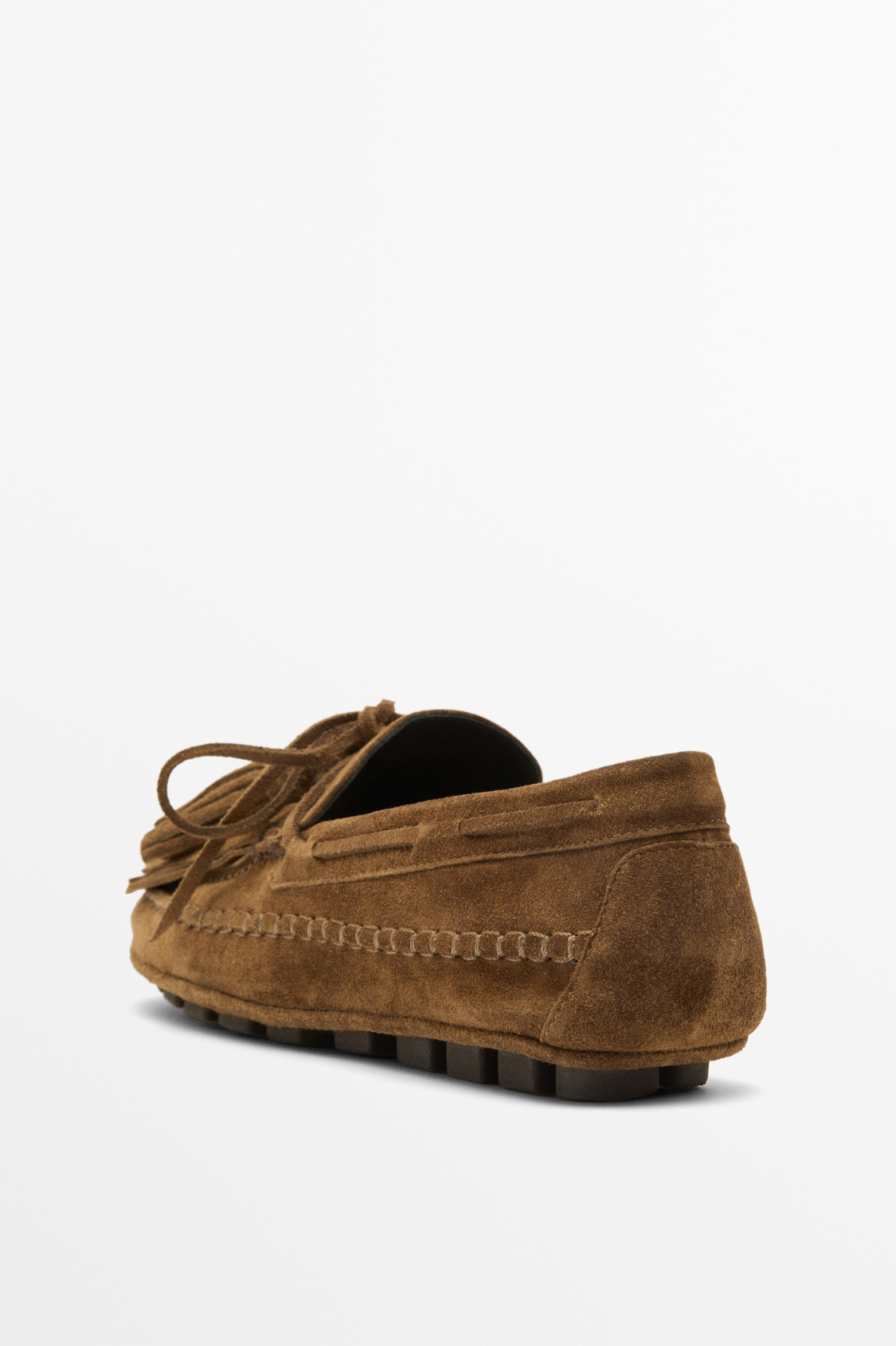 MOCASSIN À FRANGES ET POMPONS EN CROÛTE DE CUIR