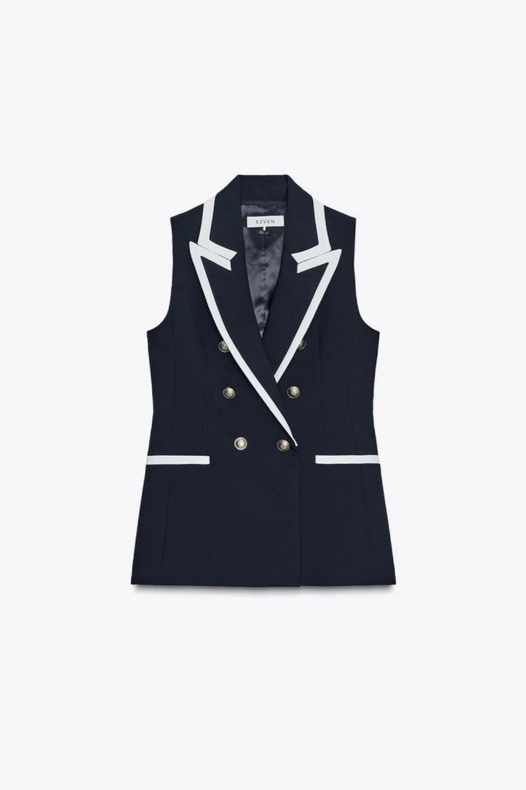 DOPPELREIHIGE WESTE MIT KONTRASTPASPILIERUNG IN SCHWARZ