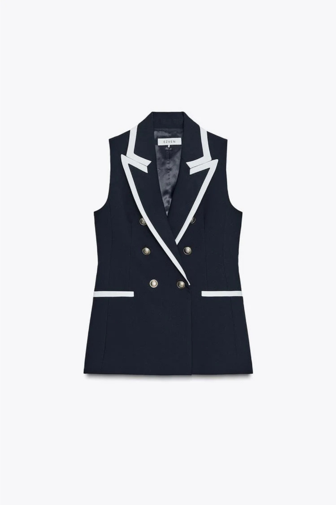 DOPPELREIHIGE WESTE MIT KONTRASTPASPILIERUNG IN SCHWARZ