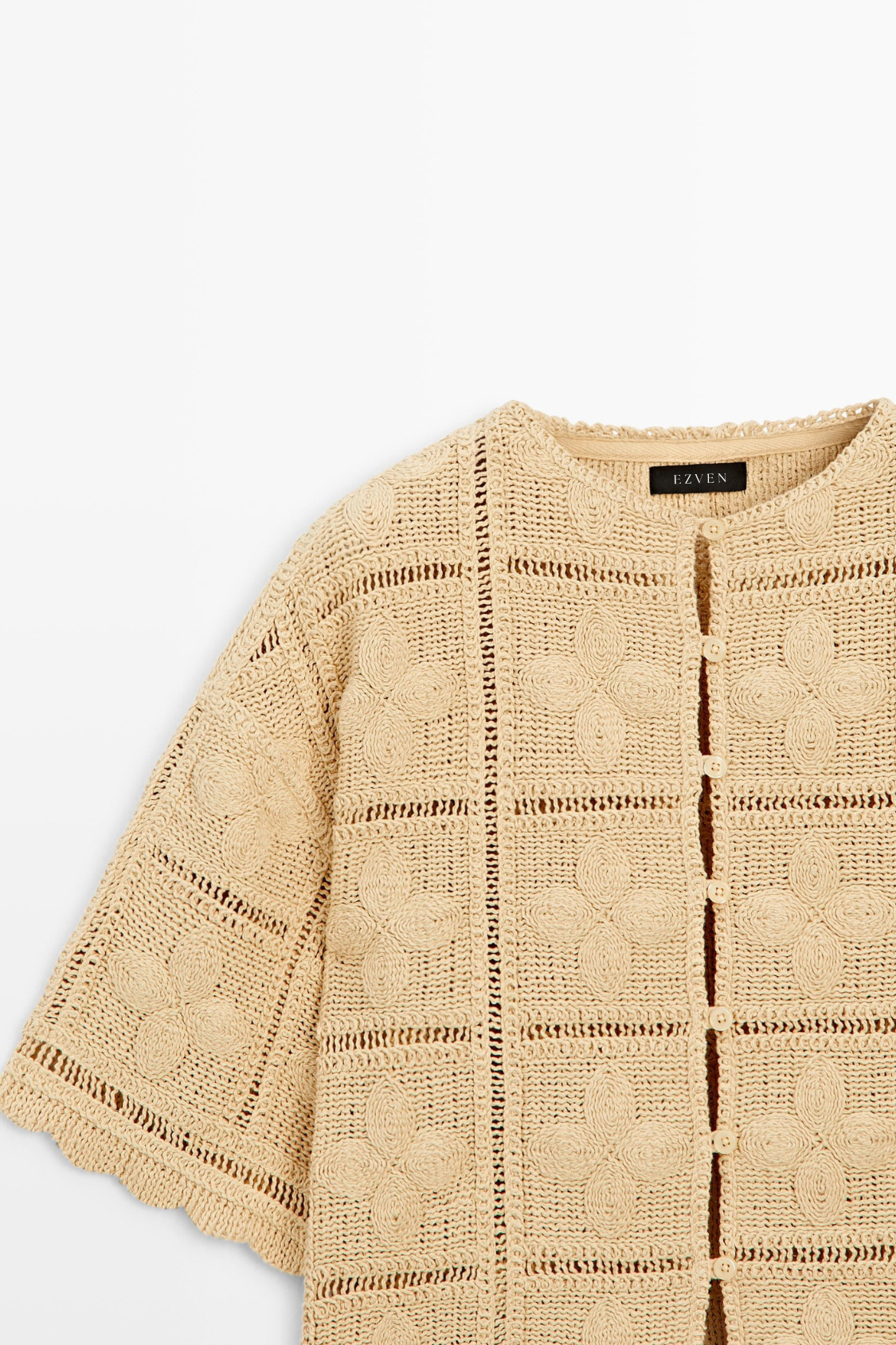 VESTE EN MAILLE AJOURÉE ET CROCHET