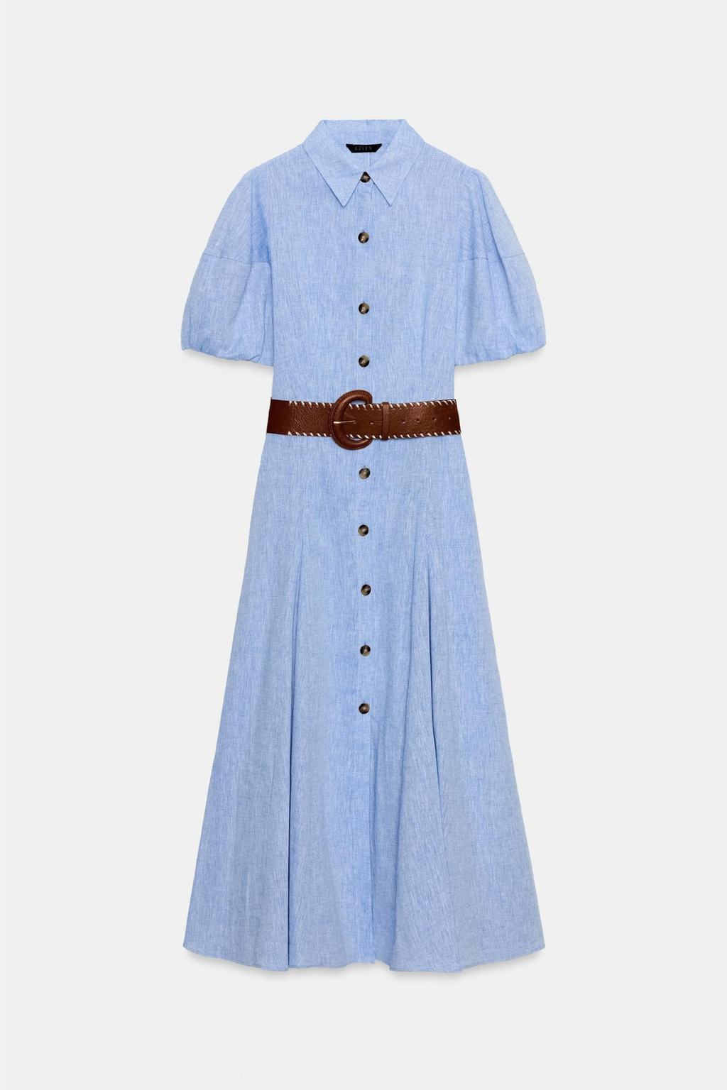 Robe mi-longue avec ceinture en lin