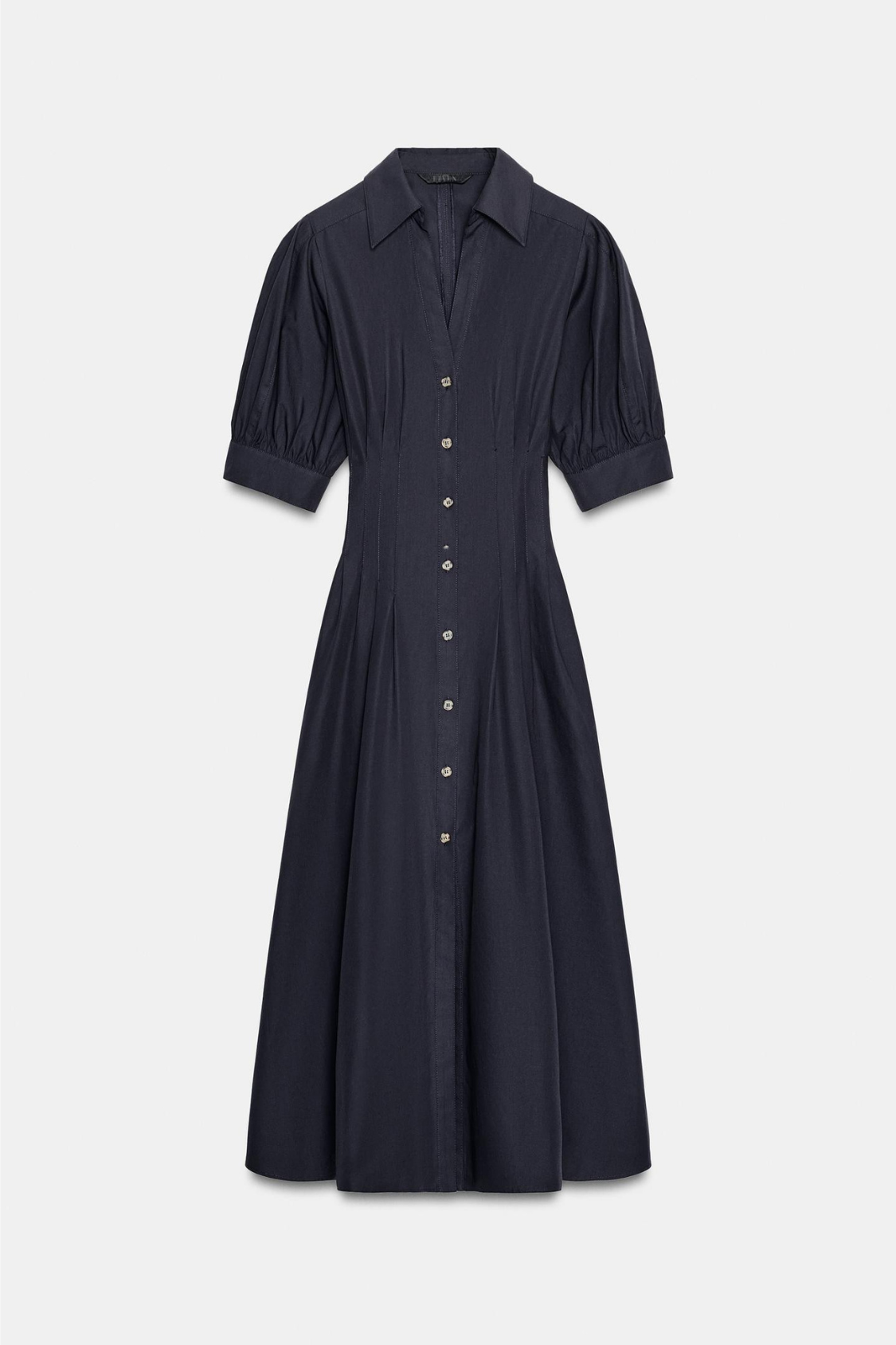 ROBE MI-LONGUE EN POPELINE À MANCHES BOUFFANTES