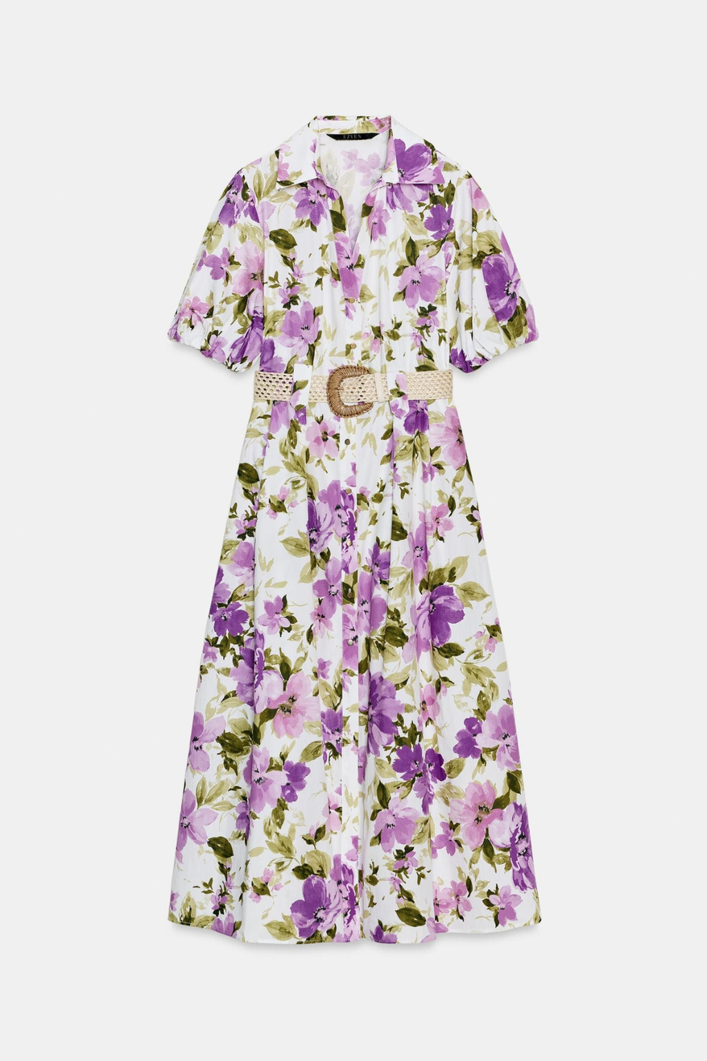 Robe mi-longue avec ceinture à imprimé fleuri