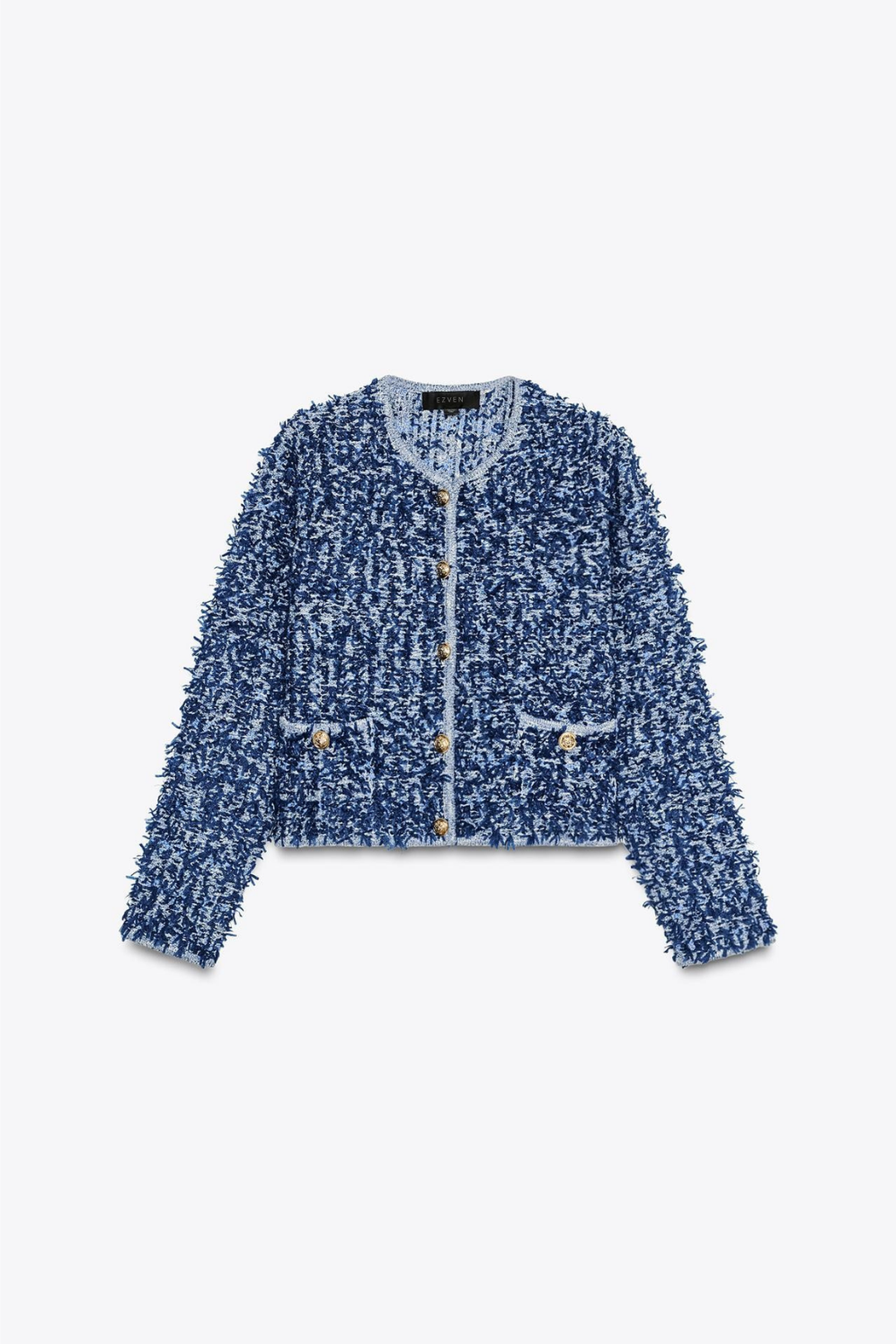 BOUCLÉ-STRICKJACKE BLAU