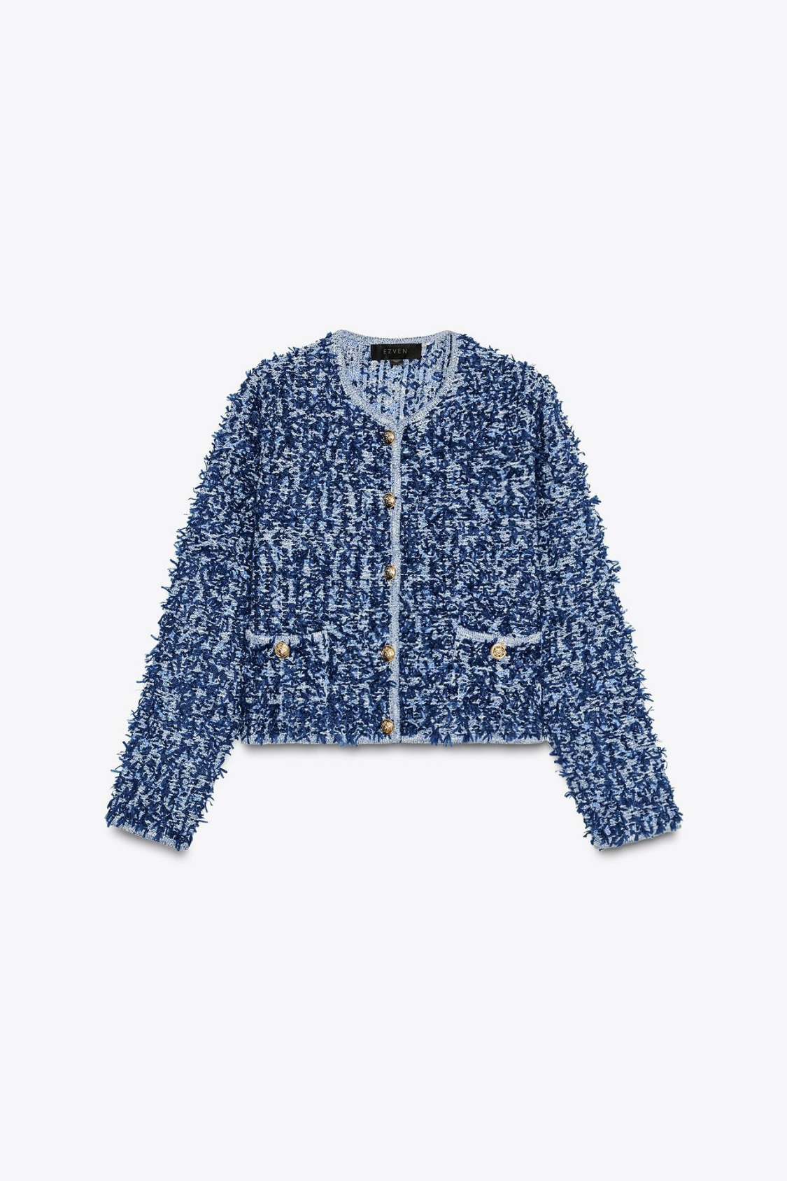 BOUCLÉ-STRICKJACKE BLAU